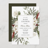 Winter Greenery und Florals Baby Dusche Einladung (Vorne/Hinten)
