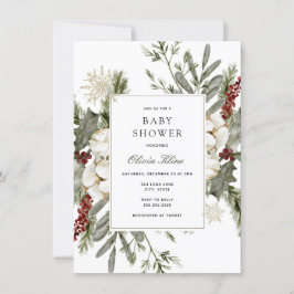 Winter Greenery und Florals Baby Dusche Einladung