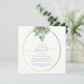 Winter Greenery und Gold Baby Dusche Einladung (Stehend Vorderseite)