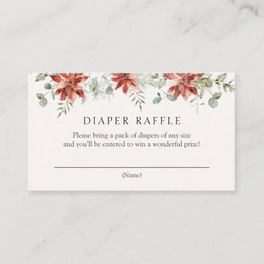 Winter Greenery und Poinsettia Diaper Raffle Begleitkarte (Vorderseite)