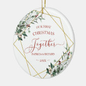 Winter Greenery Unser erstes Weihnachtsfest zusamm Keramik Ornament (Links)