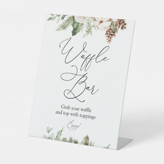Winter Greenery Waffle Bar Pedestal Schild (Vorderseite)