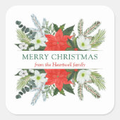 Winter Greenery Watercolor Blumen Frohe Weihnachte Quadratischer Aufkleber (Vorderseite)