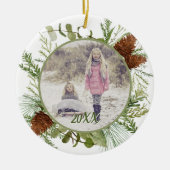 Winter Greenery Watercolor Doppelseitiges Foto Keramik Ornament (Vorne)