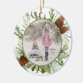 Winter Greenery Watercolor Doppelseitiges Foto Keramik Ornament (Links)