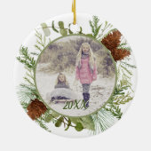 Winter Greenery Watercolor Doppelseitiges Foto Keramik Ornament (Hinten)
