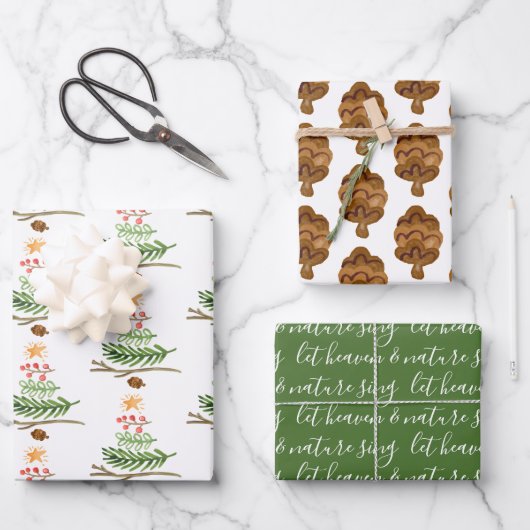 Winter Greenery Watercolor Weihnachtsbaum Wrapping Geschenkpapier Set (Vorderseite)