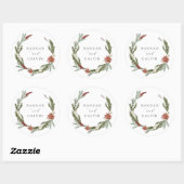 Winter Greenery Wedding Classic Round Sticker (Blatt)