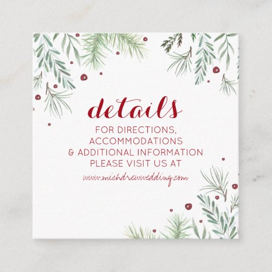 Winter Greenery Wedding Details Card Begleitkarte (Vorderseite)