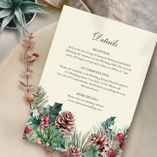 Winter Greenery Wedding Details Card Einladung