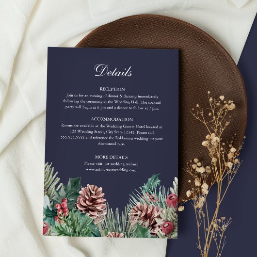 Winter Greenery Wedding Details Card Einladung