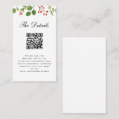 Winter Greenery Wedding Details Karte mit QR Code (Vorne/Hinten)