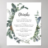 Winter Greenery Wedding Drinks Menü Zeichen Poster (Vorne)