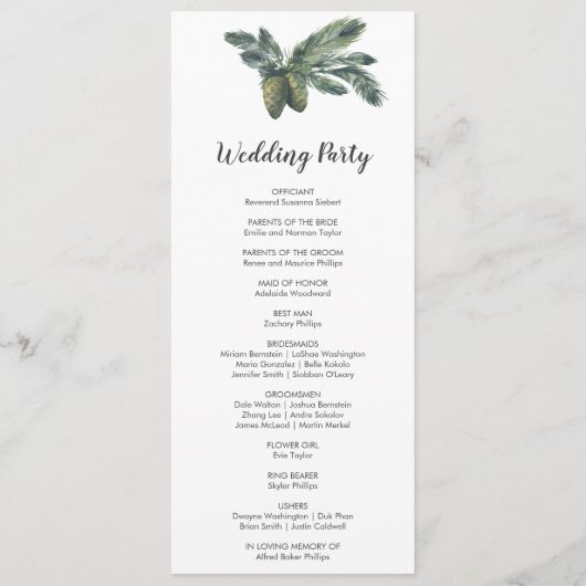 Winter Greenery Wedding Programm (Rückseite)
