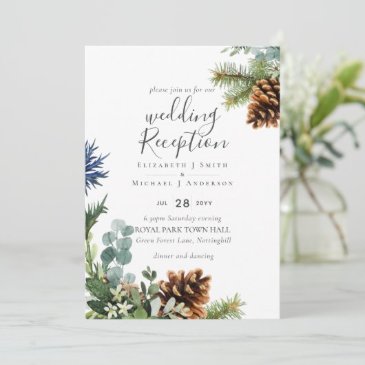 Winter Greenery Wedding RecEPTION Abend nur Inv. Einladung (Stehend Vorderseite)