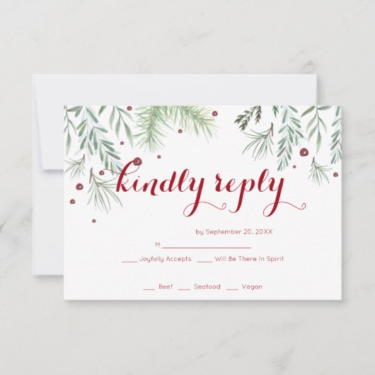 Winter Greenery Wedding RSVP (Vorderseite)