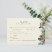 Winter Greenery Wedding RSVP Card Dankeskarte (Stehend Vorderseite)