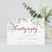 Winter Greenery Wedding RSVP Karte (Stehend Vorderseite)