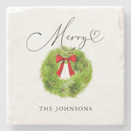 Winter Greenery Weihnachts-Wreath Merry Steinuntersetzer
