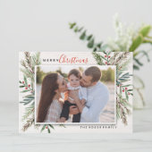 Winter Greenery Weihnachtsfotokarte Feiertagskarte (Stehend Vorderseite)