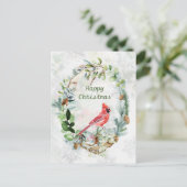 Winter Greenery Wreath Kardinal Bird Postkarte (Stehend Vorderseite)