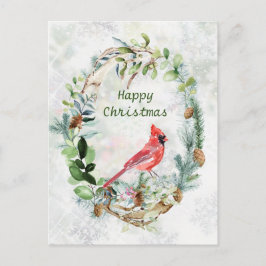 Winter Greenery Wreath Kardinal Bird Postkarte