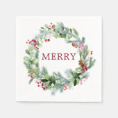 Winter Greenery Wreath Merry Paper Serviette (Vorderseite)