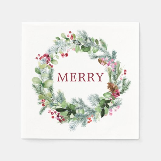 Winter Greenery Wreath Merry Paper Serviette (Vorderseite)