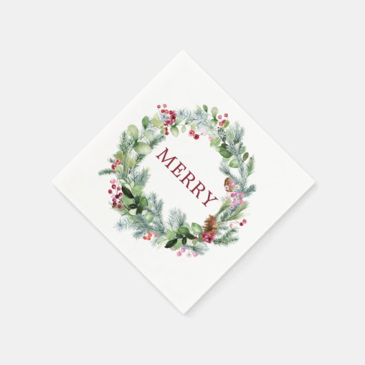 Winter Greenery Wreath Merry Paper Serviette (Ecke)
