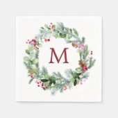 Winter Greenery Wreath Monogram Paper Serviette (Vorderseite)
