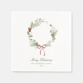 Winter Greenery Wreath Red Bow Serviette (Vorderseite)