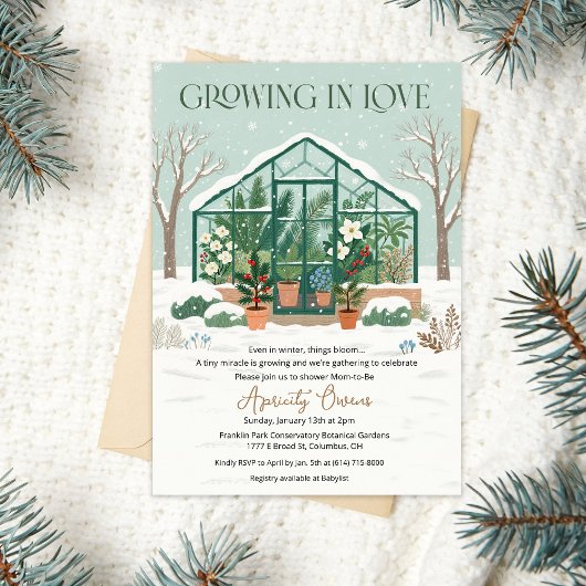 Winter Greenhouse Baby Shower Invitation Einladung