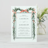 Winter Greens Garland Wedding All in One Mint Einladung (Stehend Vorderseite)