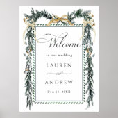 Winter Greens Garland Wedding Welcome Green & Gold Poster (Vorne)