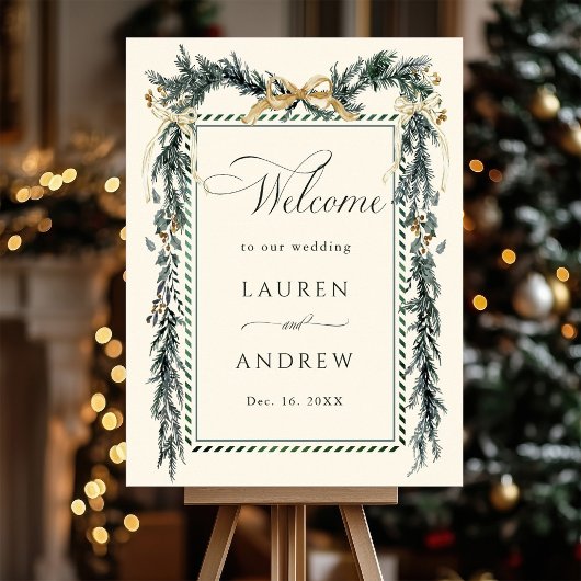 Winter Greens Garland Wedding Welcome Ivory Poster