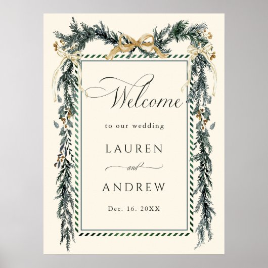 Winter Greens Garland Wedding Welcome Ivory Poster (Vorne)