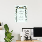 Winter Greens Garland Wedding Welcome Mint Green Poster (Heimbüro)