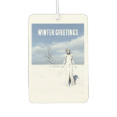 Winter Greetings. Female elf walking in the snow Autolufterfrischer (Vorderseite)