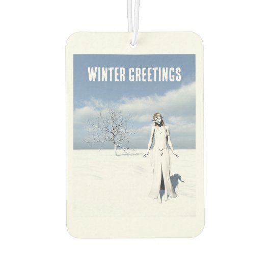 Winter Greetings. Female elf walking in the snow Autolufterfrischer (Rückseite)