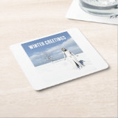 Winter Greetings. Female elf walking in the snow Rechteckiger Pappuntersetzer (angewinkelt)