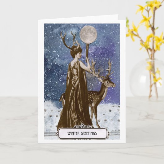 Winter Greetings Goddess Karte (Gelbe Blume)