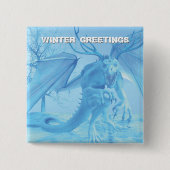 Winter Greetings. Ice dragon with antlers Button (Vorderseite)
