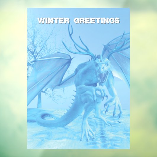 Winter Greetings. Ice dragon with antlers Fensteraufkleber (Blatt 3)
