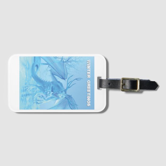 Winter Greetings. Ice dragon with antlers Gepäckanhänger (Vorderseite (Horizontal))