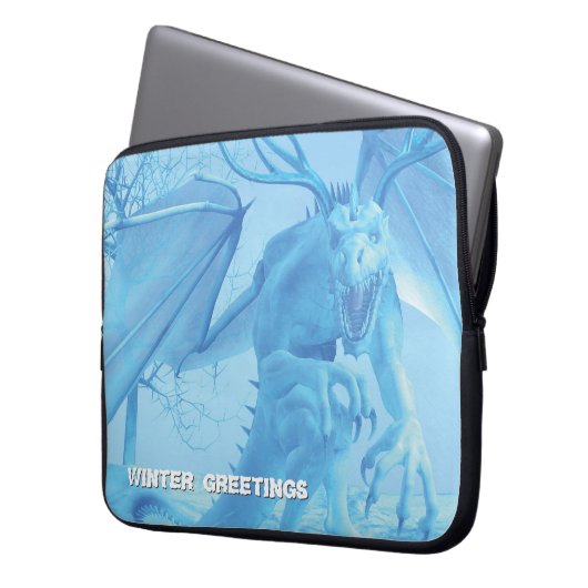 Winter Greetings. Ice dragon with antlers Laptopschutzhülle (Vorderseite Links)