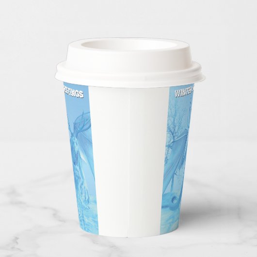 Winter Greetings. Ice dragon with antlers Pappbecher (Rechts)