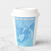 Winter Greetings. Ice dragon with antlers Pappbecher (Vorderseite)