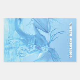 Winter Greetings. Ice dragon with antlers Rechteckiger Aufkleber