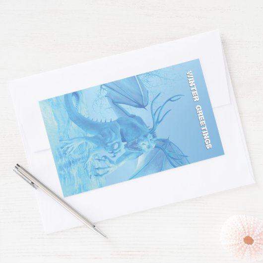 Winter Greetings. Ice dragon with antlers Rechteckiger Aufkleber (Umschlag)