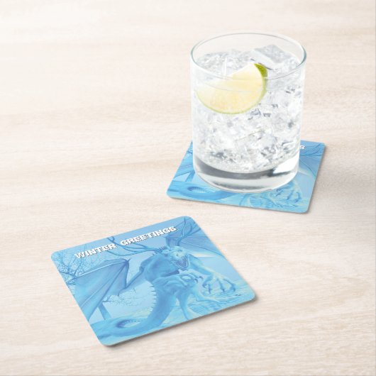 Winter Greetings. Ice dragon with antlers Rechteckiger Pappuntersetzer (Vor Ort)